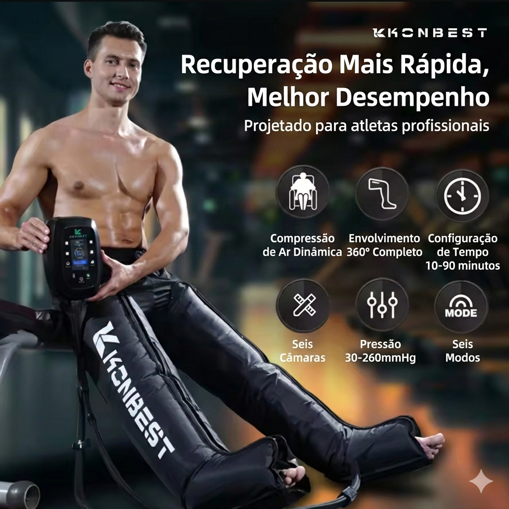 Infográfico mostrando as 6 zonas de compressão da bota e as mangueiras de silicone de alta resistência