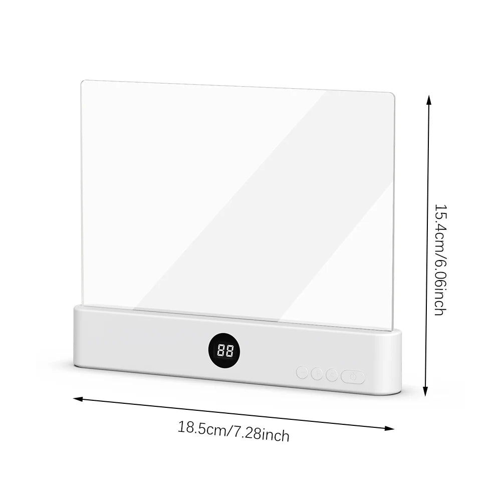 Visão lateral da Luminária LED NightOwl acesa, evidenciando as medidas do produto.