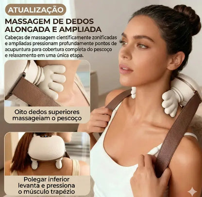Mulher utilizando Massageador Eletrico HandRelief, mostrando o funcionamento do massageador.