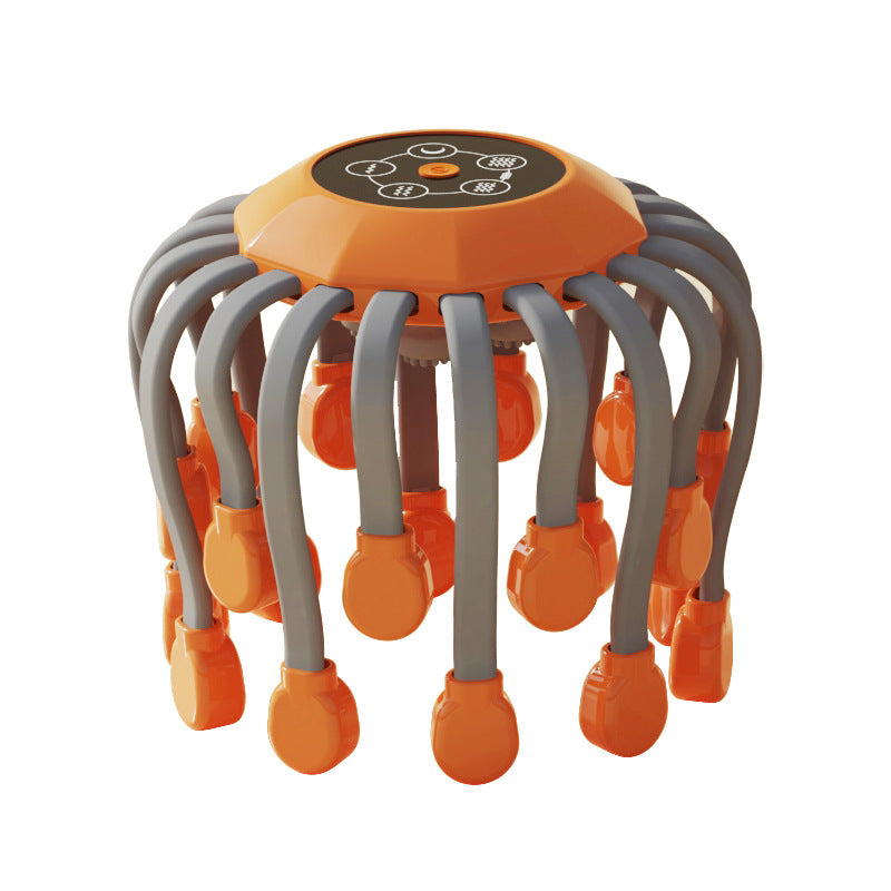 Massageador Elétrico MindCalm em cor laranja com design de 20 garras massageadoras e painel de controle superior