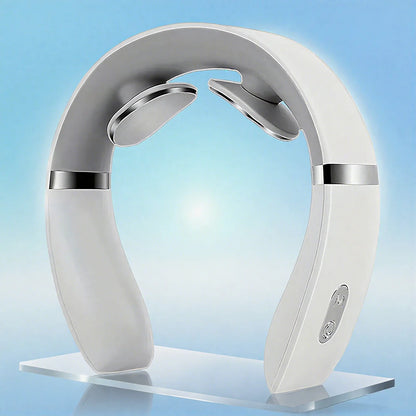 Massageador Elétrico de pescoço NeckSpa em cor branca com design ergonômico e moderno.