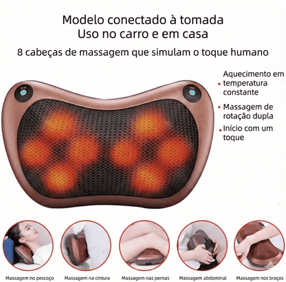 Mosaico de fotos mostrando o Massageador Elétrico sendo usado no pescoço, costas, pernas e pés