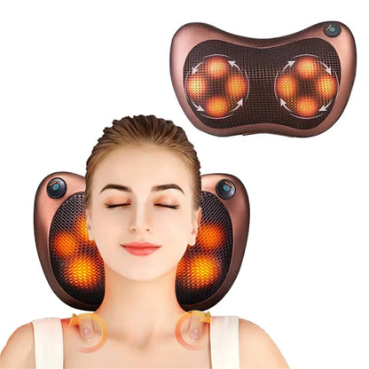 Mulher utilizando o Massageador Elétrico na região cervical destacando em fundo branco.