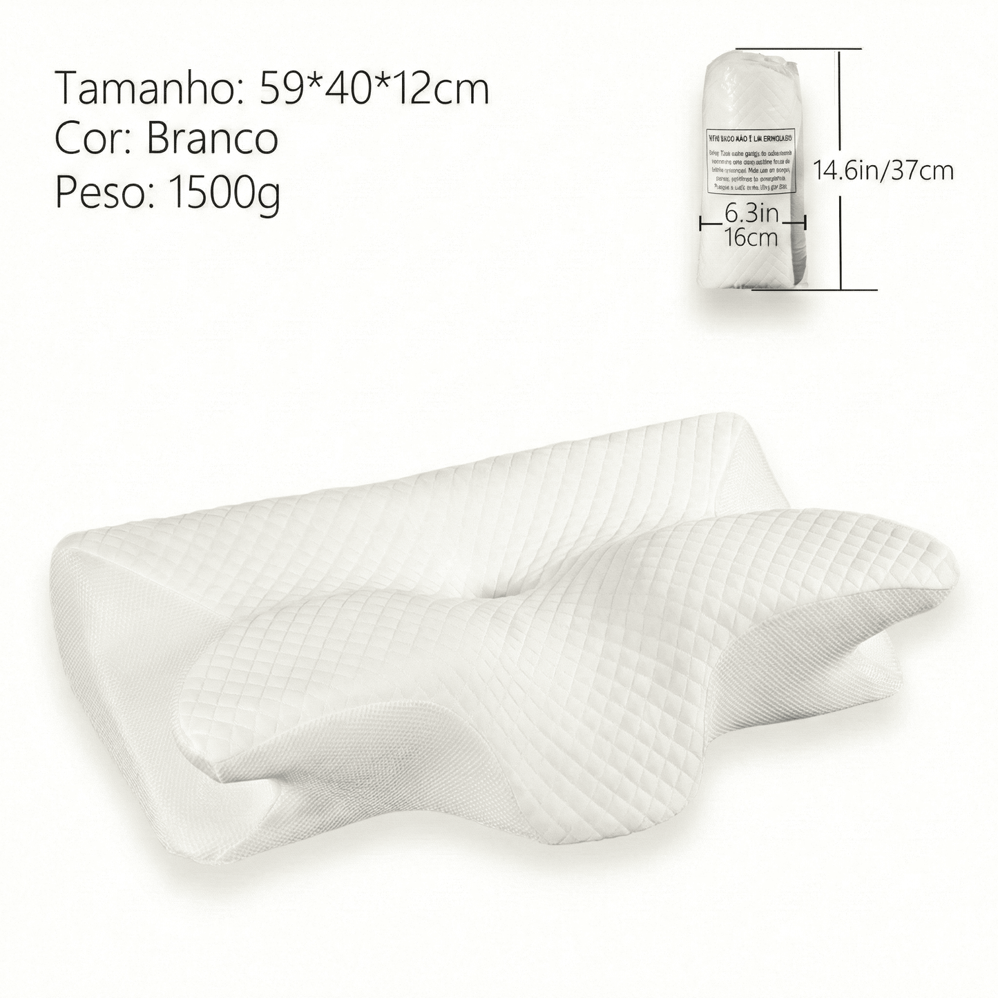 Travesseiro Ortopédico ErgoMaster 4D branco em fundo branco.