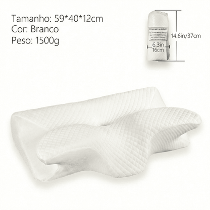 Travesseiro Ortopédico ErgoMaster 4D branco em fundo branco.