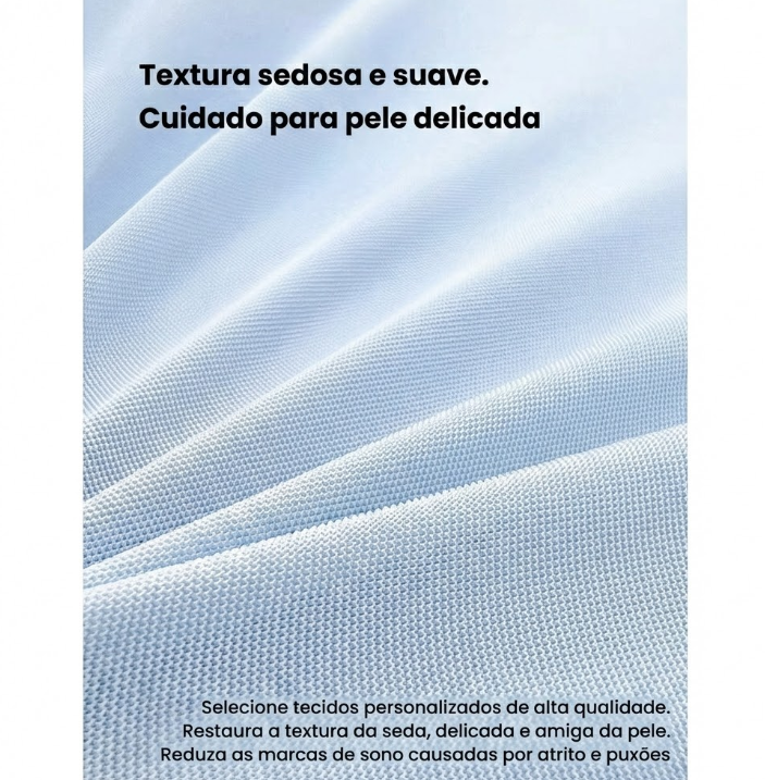 Detalhes do travesseiro ortopédico Sillencia MagnicLight em azul claro com design ergonômico multizonal.