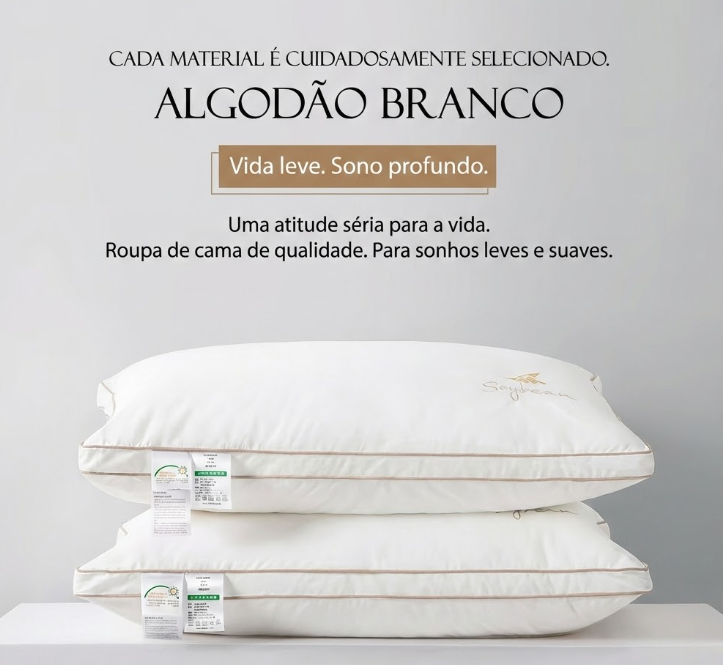 Destaque do enchimento macio em fibra de soja e microfibras do travesseiro ortopédico Sillencia.