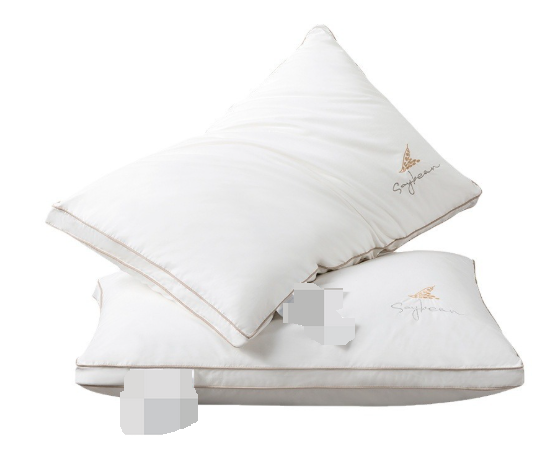 Travesseiro ortopédico Sillencia SoySoft branco com bordado Soybean e detalhes em linha dourada