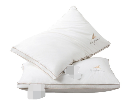 Travesseiro ortopédico Sillencia SoySoft branco com bordado Soybean e detalhes em linha dourada