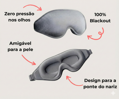 Imagem mostrando os benefícios do da máscara que vem junto ao Travesseiro de Pescoço Sillencia Conforto360 Kit Premium 