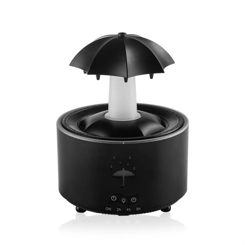 Umidificador de ar Sillencia UmbrellaRain preto com design de guarda-chuva em um fundo branco.